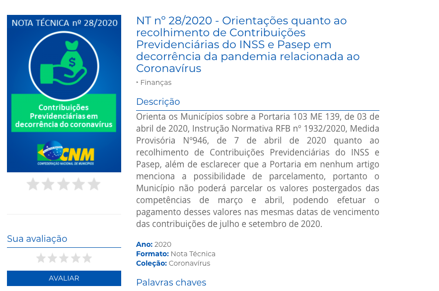 Publicao da CNM orienta sobre recolhimento de contribuies previdencirias do INSS e Pasep