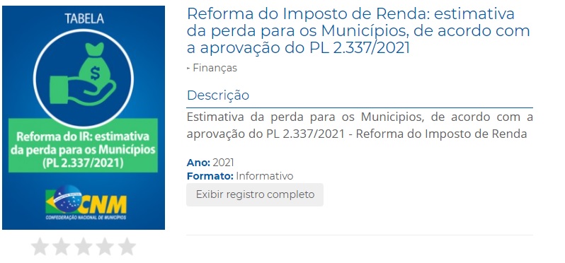 Reforma do Imposto de Renda - CNM publica estimativa de perdas de cada Municpio