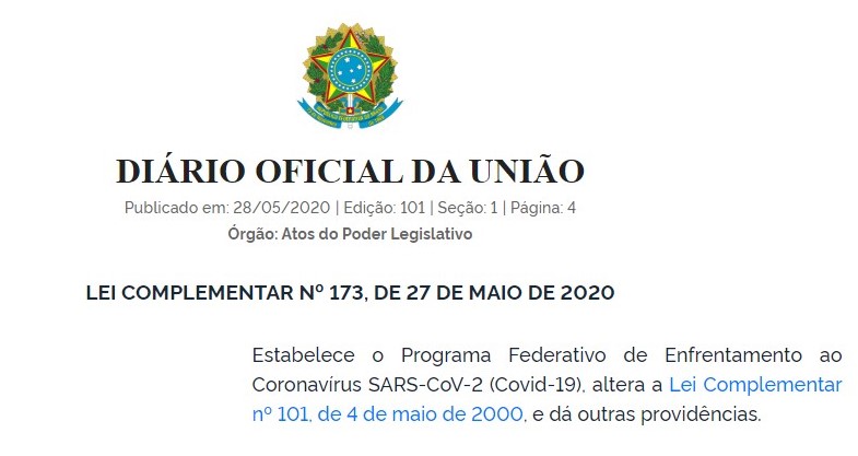 Nova LC 173-2020 ALTERA A LRF e dispe sobre novas aes de enfrentamento a covid19