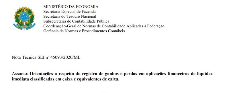 NT SEI 45093 - Ganhos e Perdas em Aplicações Financeiras de Liquidez Imediata