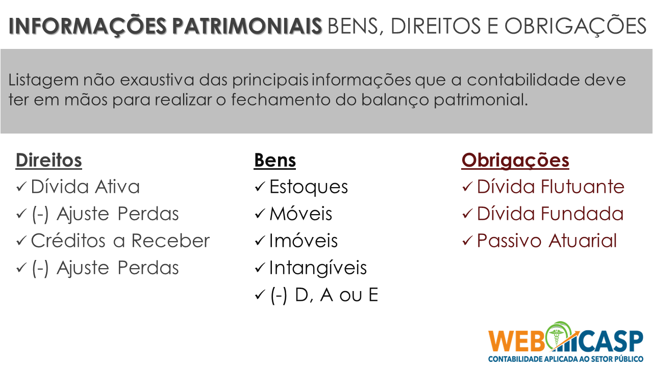 Principais informaes para o Fechamento do Balano