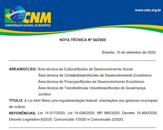 Nota tcnica da CNM orienta sobre a distribuio dos recursos da Lei Aldir Blanc