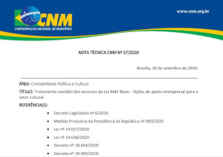 Nota tcnica da CNM orienta sobre tratamento contbil dos recursos da Lei Aldir Blan