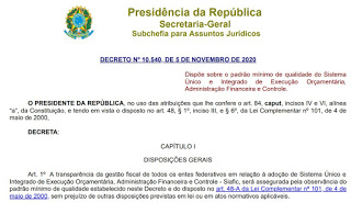 Decreto Federal 10540-2020 estabelece requisitos mnimos de qualidade para sistemas contbeis