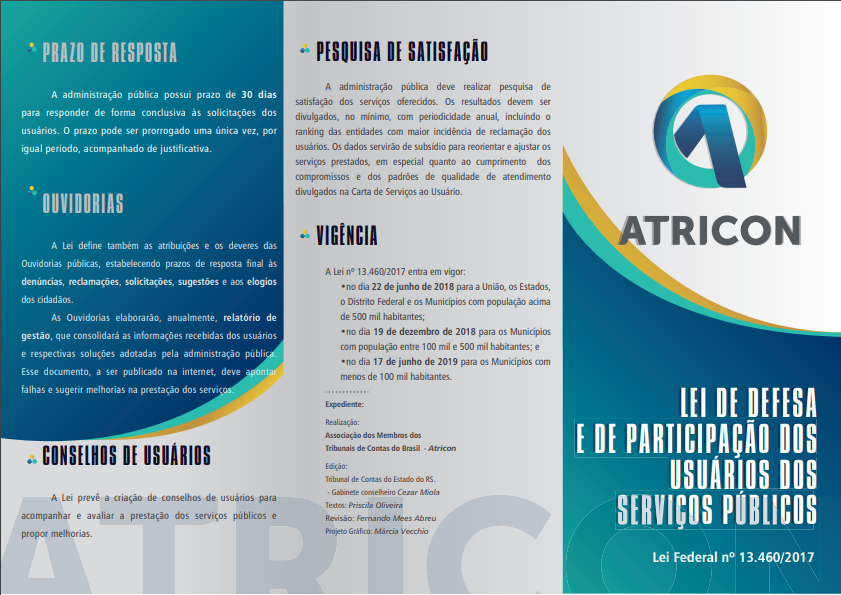 Atricon produz folder explicando a Lei 13460 de 2017