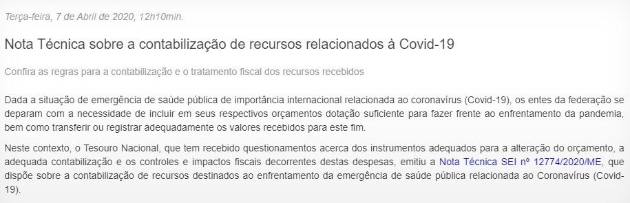 Nota Tcnica sobre a contabilizao de recursos relacionados  Covid-19