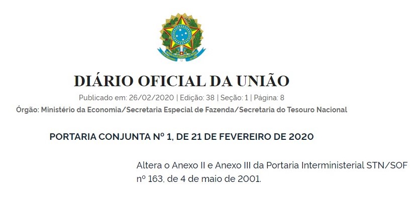 Alteradas classificaes da Despesa com Pessoal da Portaria STN-SOF 163 de 2001